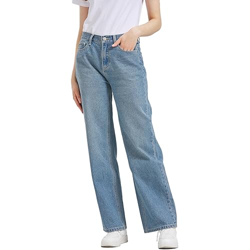 Algasan Women's High Waisted Jeans Baggy Straight Leg Casual Denim Lightweight Trendy Boyfriend Jeans Pants