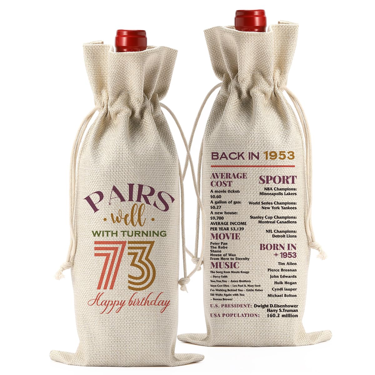 Funny 73rd Birthday Gifts for Women Men 73 Year Old Birthday Gifts Wine Bag Happy Anniversary 73rd Party Supplies Decorations for Women Men Back in