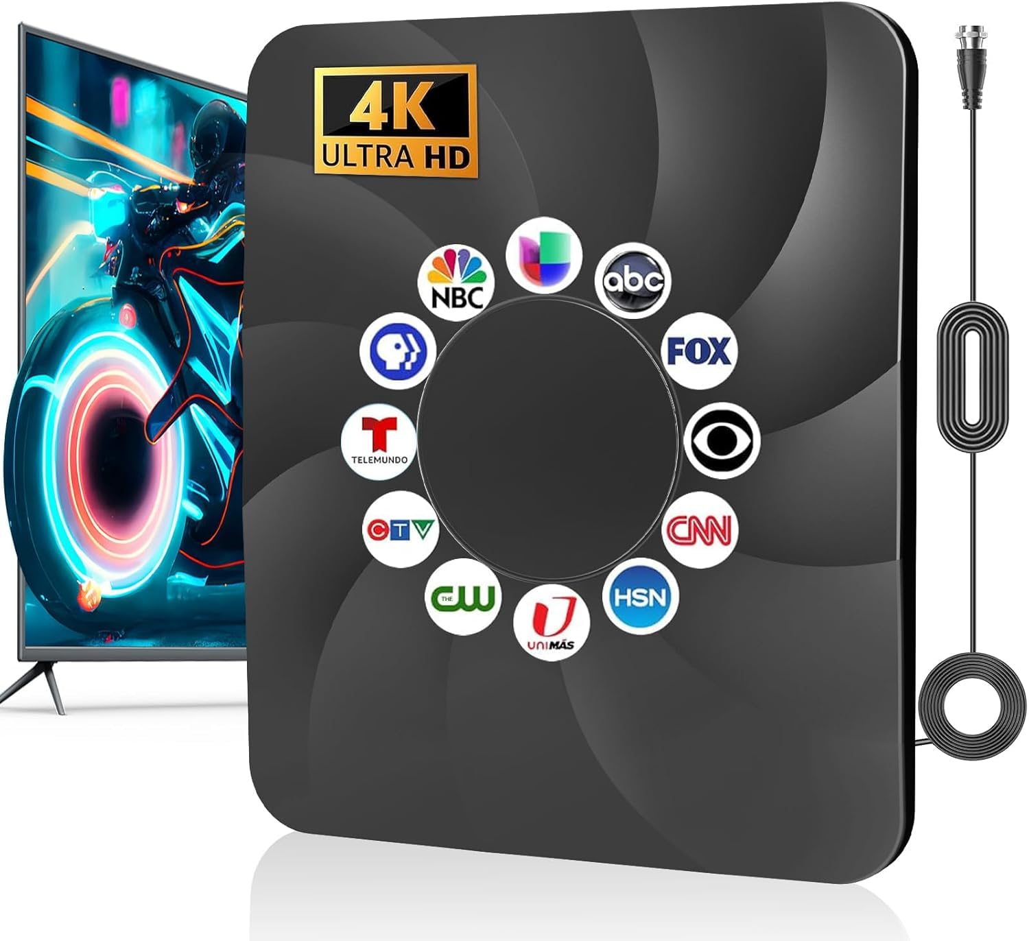 2025 Upgraded Indoor/Outdoor Antenna - 2000 Miles Long Range Reception, 4K/1080p Signal Amplifier for Smart & Local Channels (32.5ft Thick Coax Cable Included)