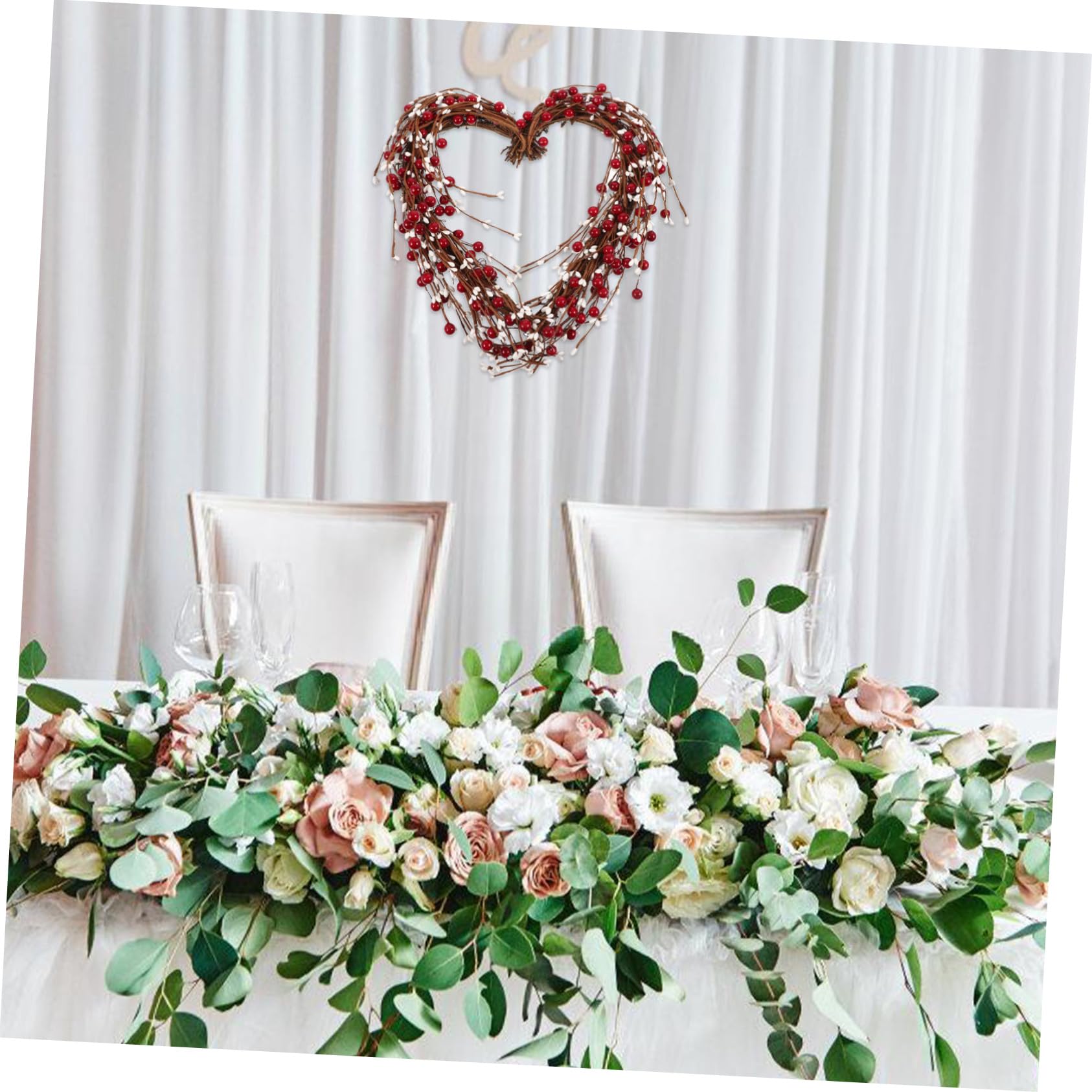 Guirnalda Corazón Bayas Rojas Artificial Colgante Decoración Rústica para San Valentín Puerta Ventana Cálido