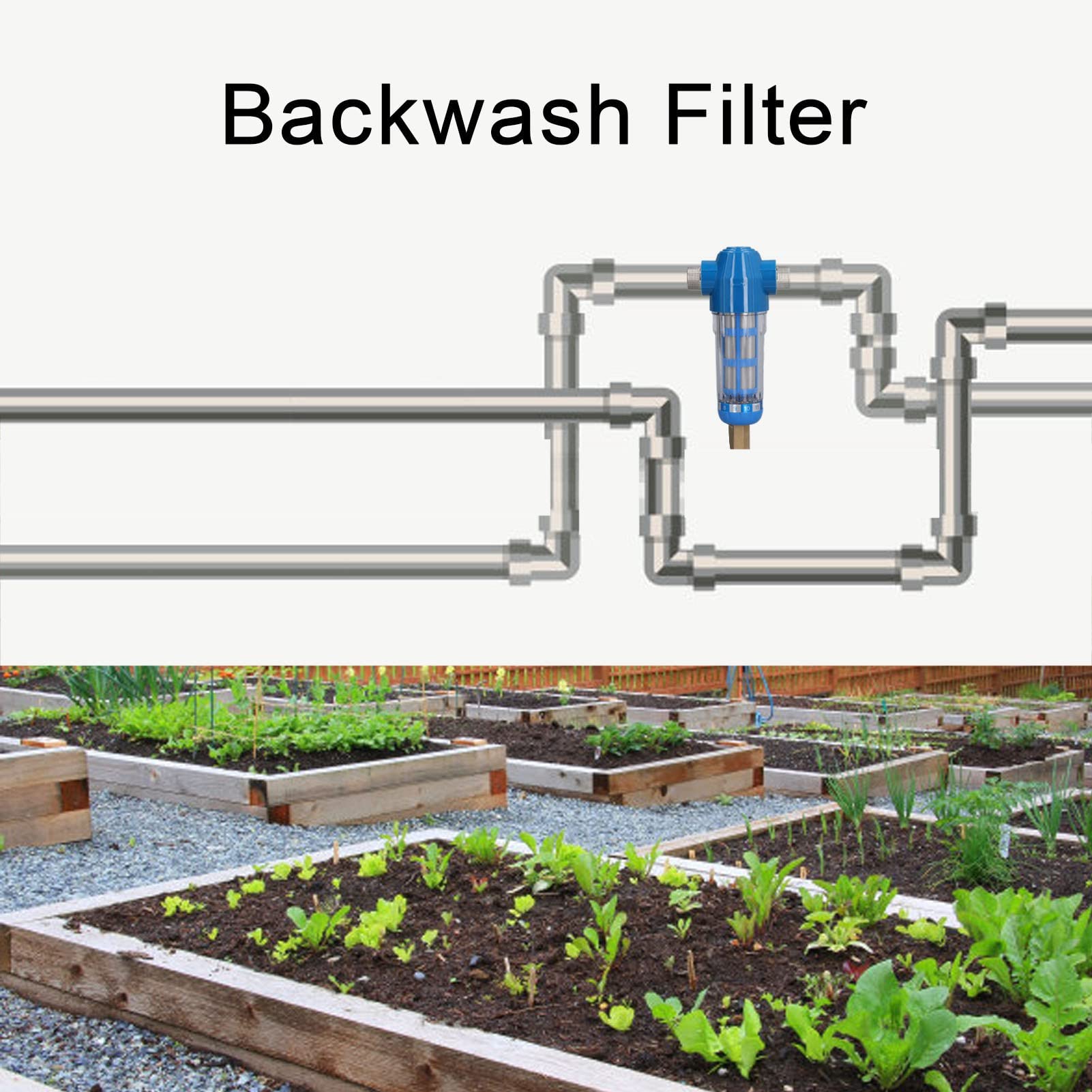 Filtro per Sedimenti G3/4, Filtro Acqua Agricolo con Retrolavaggio, Purificatore in Acciaio Inox per Tubazione Allevamento e Fattoria