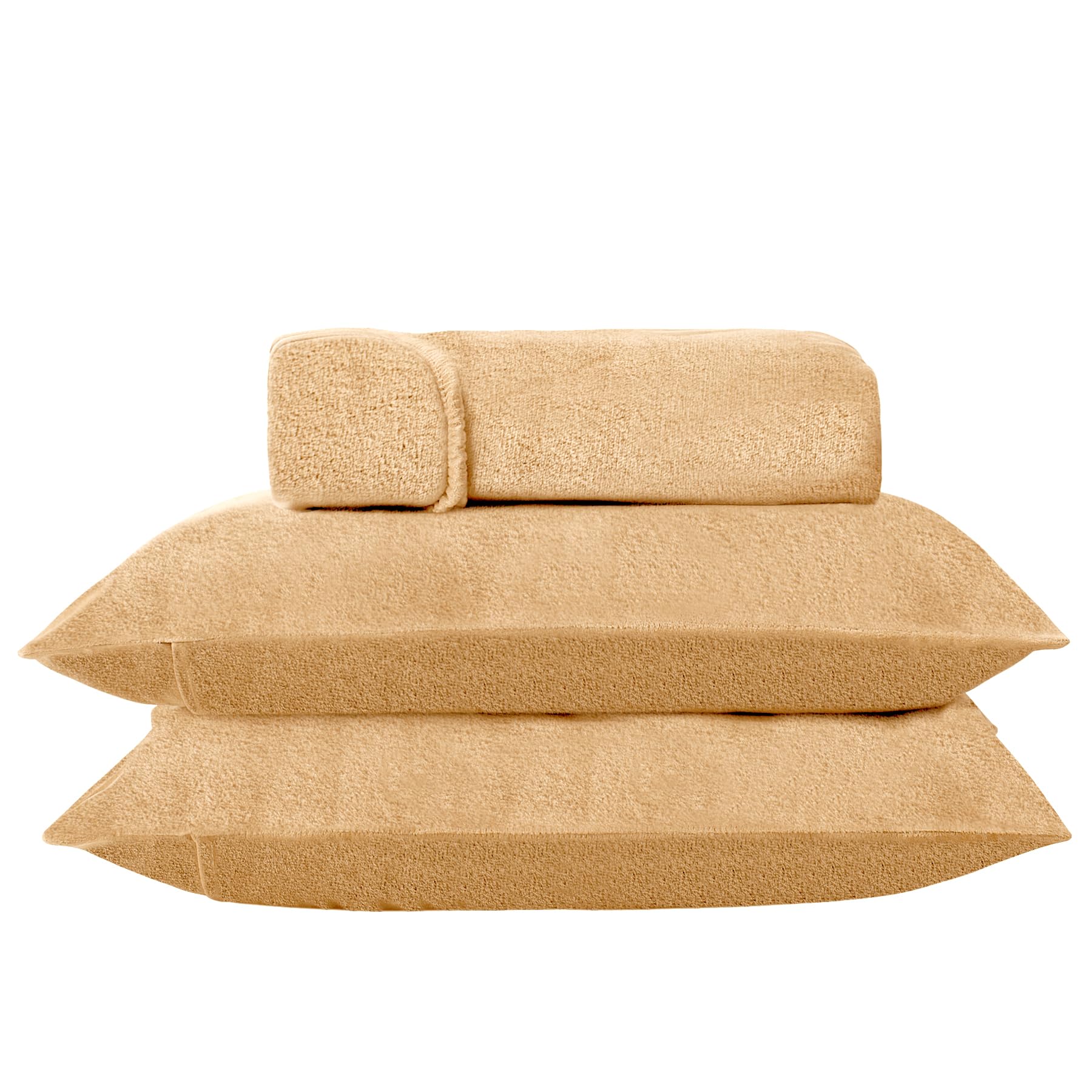 Houieso Penguin Velvet Fitted Sheet, 15" Deep Pocket Design, One Brown Fitted Sheet, Two 20 * 30” Pillowcases, 3-Piece Set (Khaki, Queen)