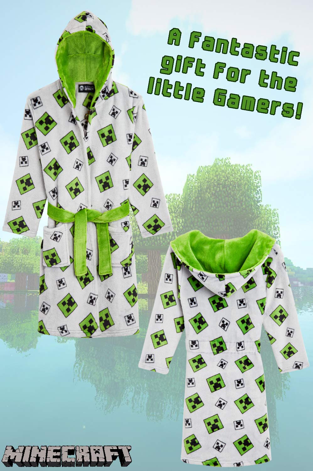 Buy Minecraft Dressing Gown Boys, Kids Fleece Hooded Dressing Gowns Kids with Creeper Design
