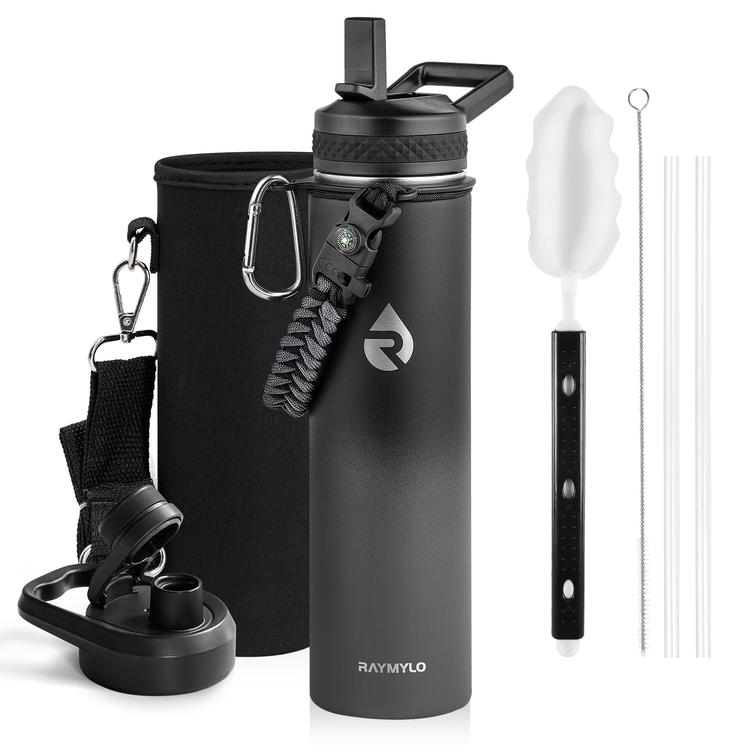 RAYMYLO Insulated Stainless Steel Water Bottle with Straw & Spout Lids, 710 ml Leak Proof Metal Water Flask Jug for Sports and Travel, BPA-Free, Keeps Cold for 24 Hrs, Hot for 12 Hrs โ image 1