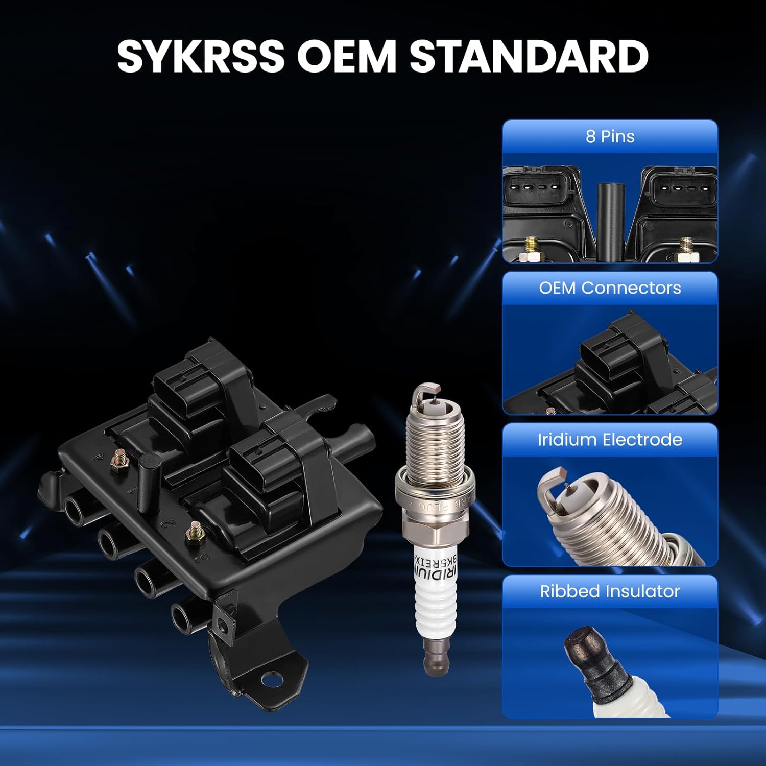 1-Pack UF343 Ignition Coils & 4-Pack 2647 Spark Plugs Kit Compatible with Mazda Miata 1999-2000, 1.8L L4 - Replaces BP4W1810X BP4W1810XA BP4W1810XB & more