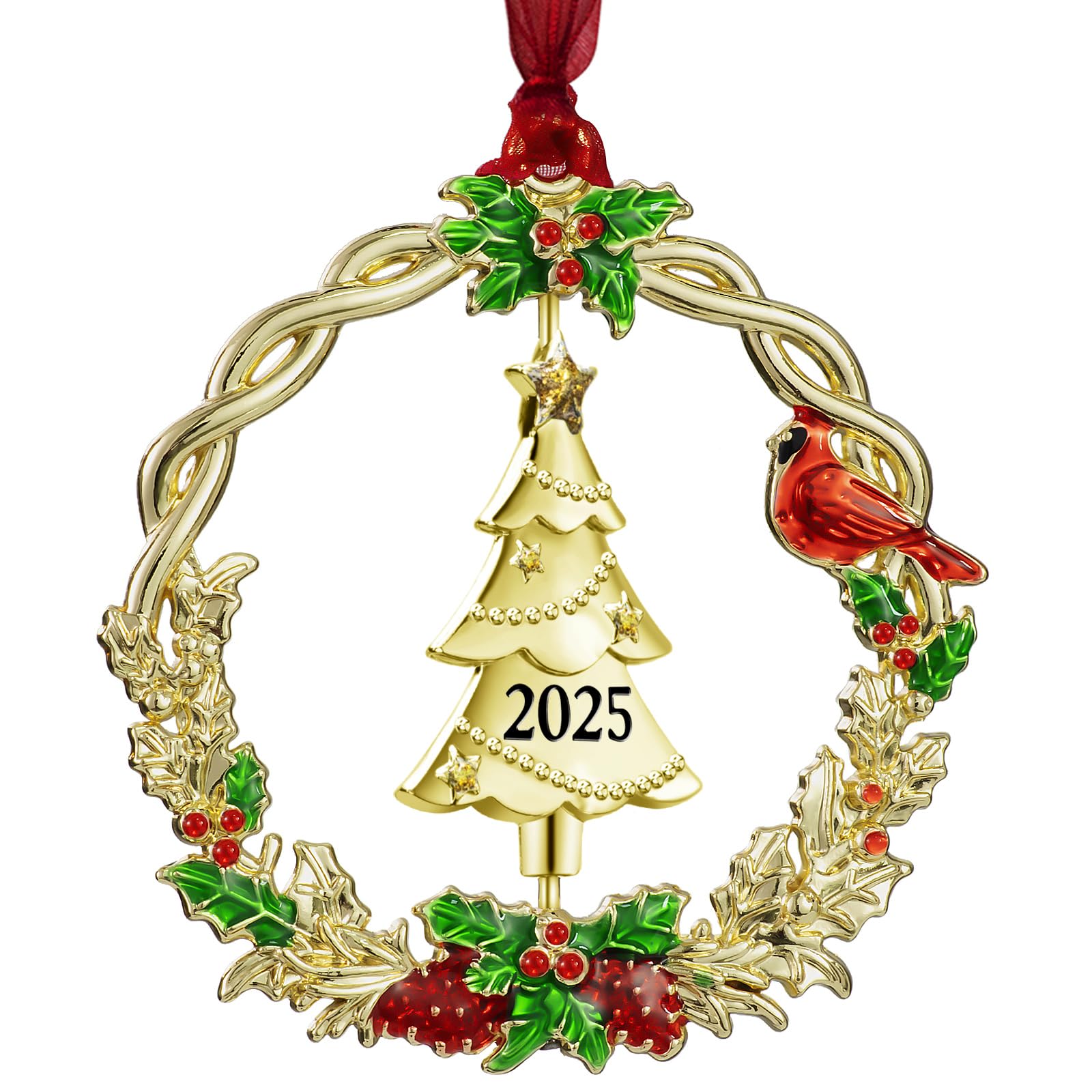 Christmas Tree Ornament Metal Silver Hanging Rotatable Design Charm Holiday Decorative Pendant Gift Keepsake (Golden, 2025)