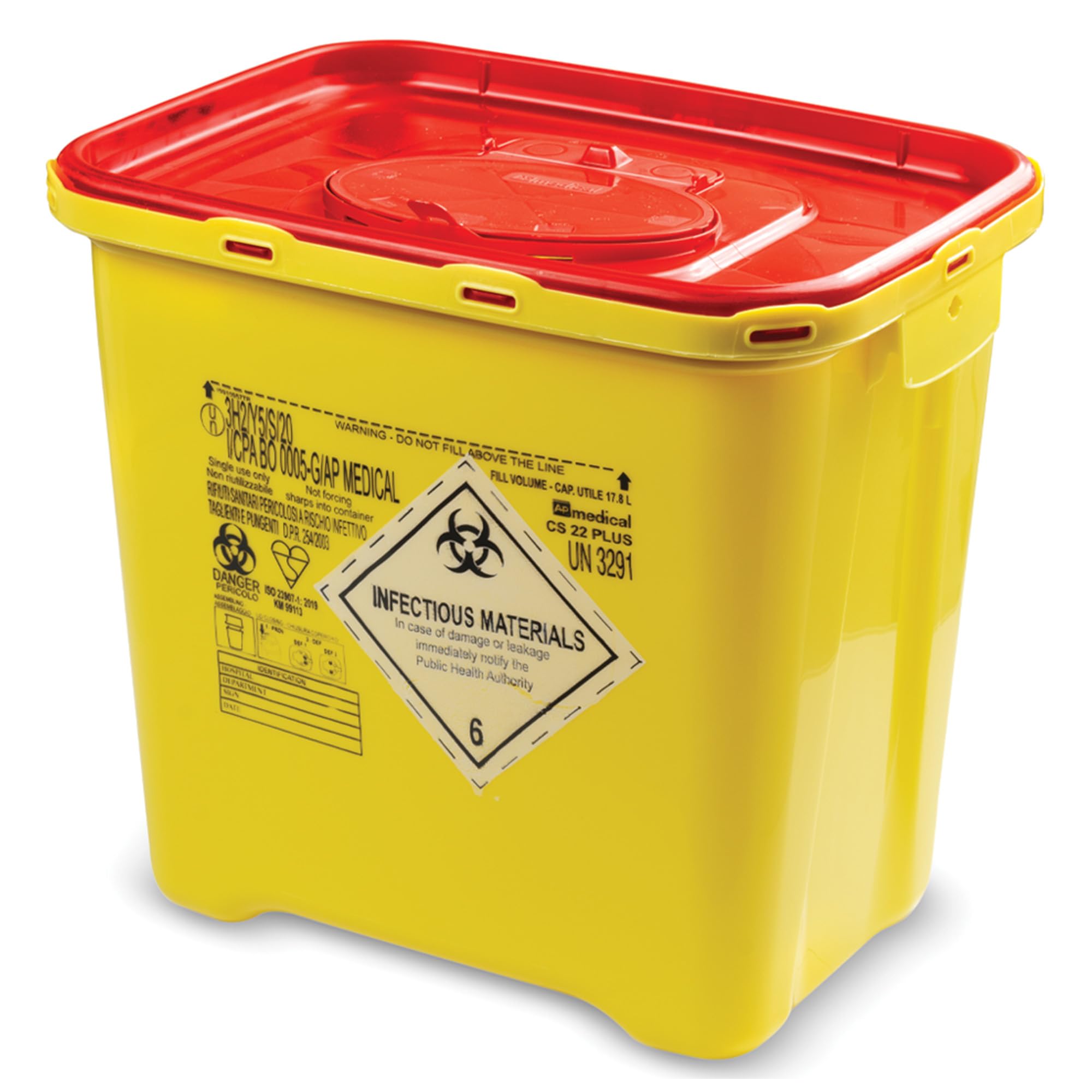 GIMA 25788 Contenitore Rifiuti Taglienti Linea CS Plus, 22 Litri, 37.5 cm x 27.2 cm x 34.5 cm, Confezioni da 10