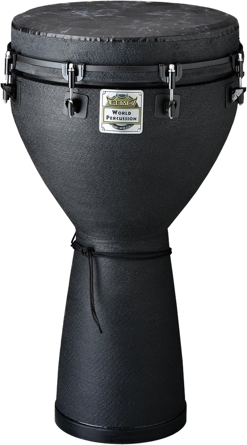 REMO Djembe, MONDO™, Key-Tuned, SKYNDEEP® FIBERSKYN®, Black, Contour Tuning Brackets, Black Earth Finish