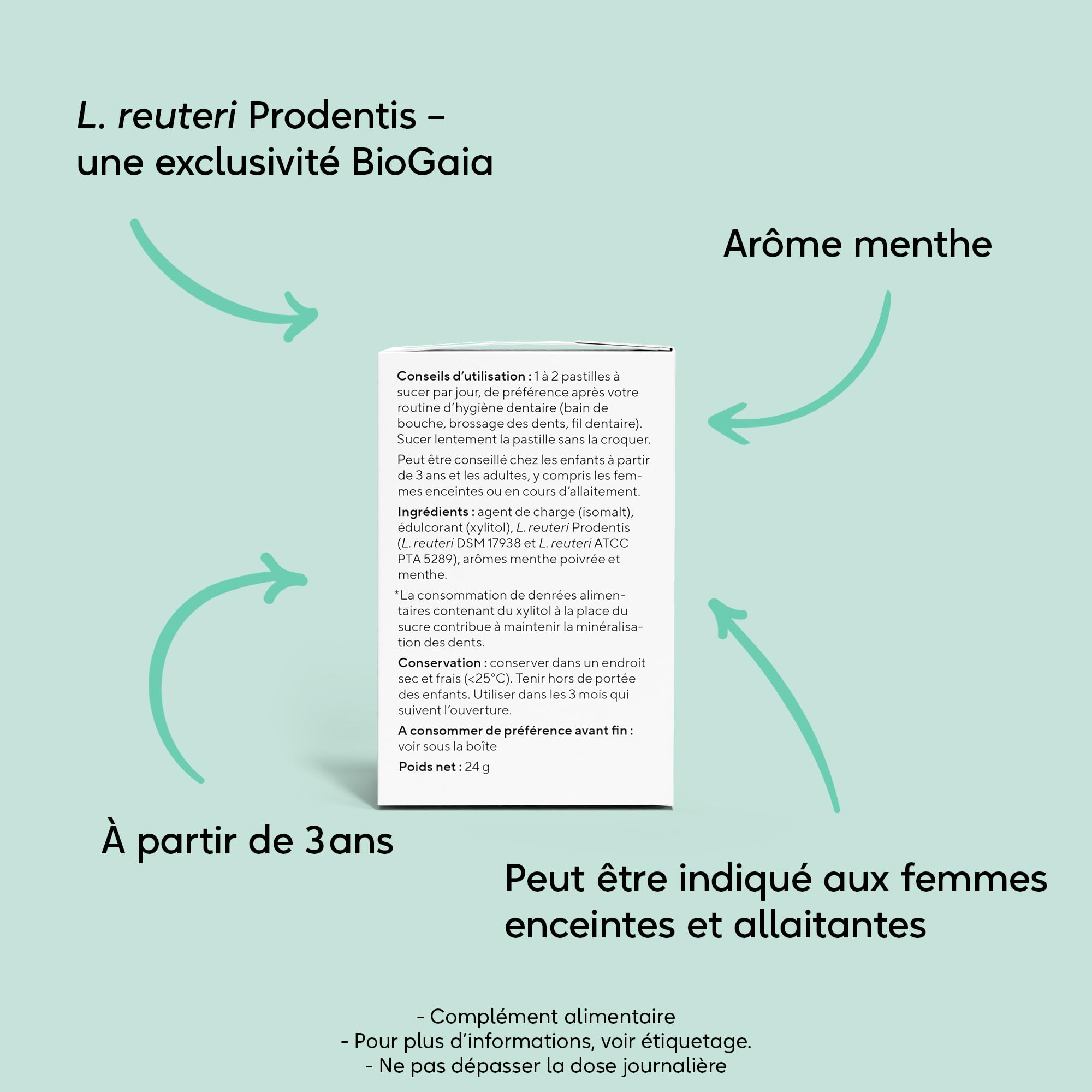 BioGaia Prodentis Pastilles Probiotiques Bucco-Dentaire | Équilibre de la Flore Buccale | Complément Alimentaire | Contient L. Reuteri Prodentis | Arôme Menthe – 30 Comprimés