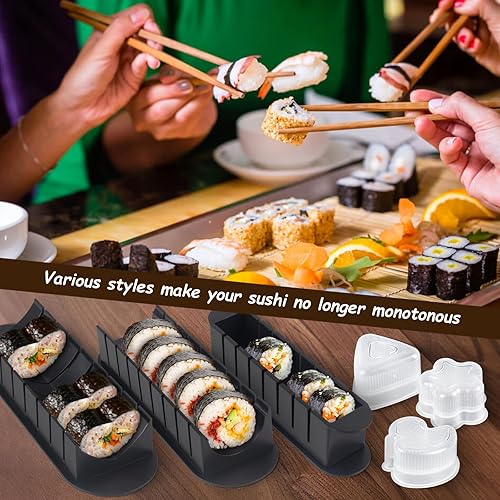 Vista 7 de Set de máquina de sushi HI NINGER, kit de máquina de sushi de 24 piezas para principiantes para hacer su propio sushi. Puede usarse como plato