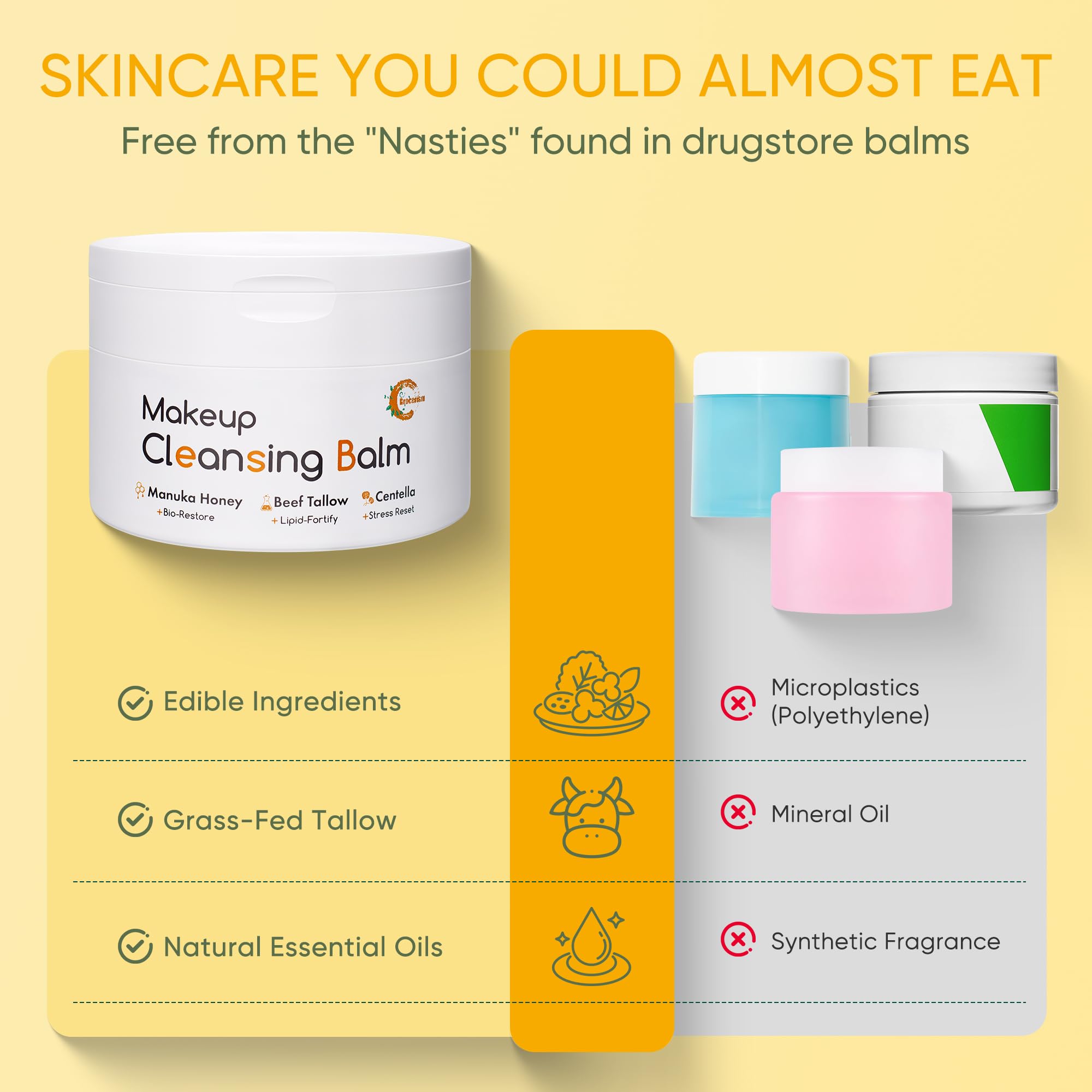 Grocerism Bálsamo Desmaquillante con Sebo de Res, Miel de Manuka y Centella Asiática | Apaciguante, Limpieza Profunda e Hidratación, Skincare Bio para Pieles Secas y Sensibles, 100g