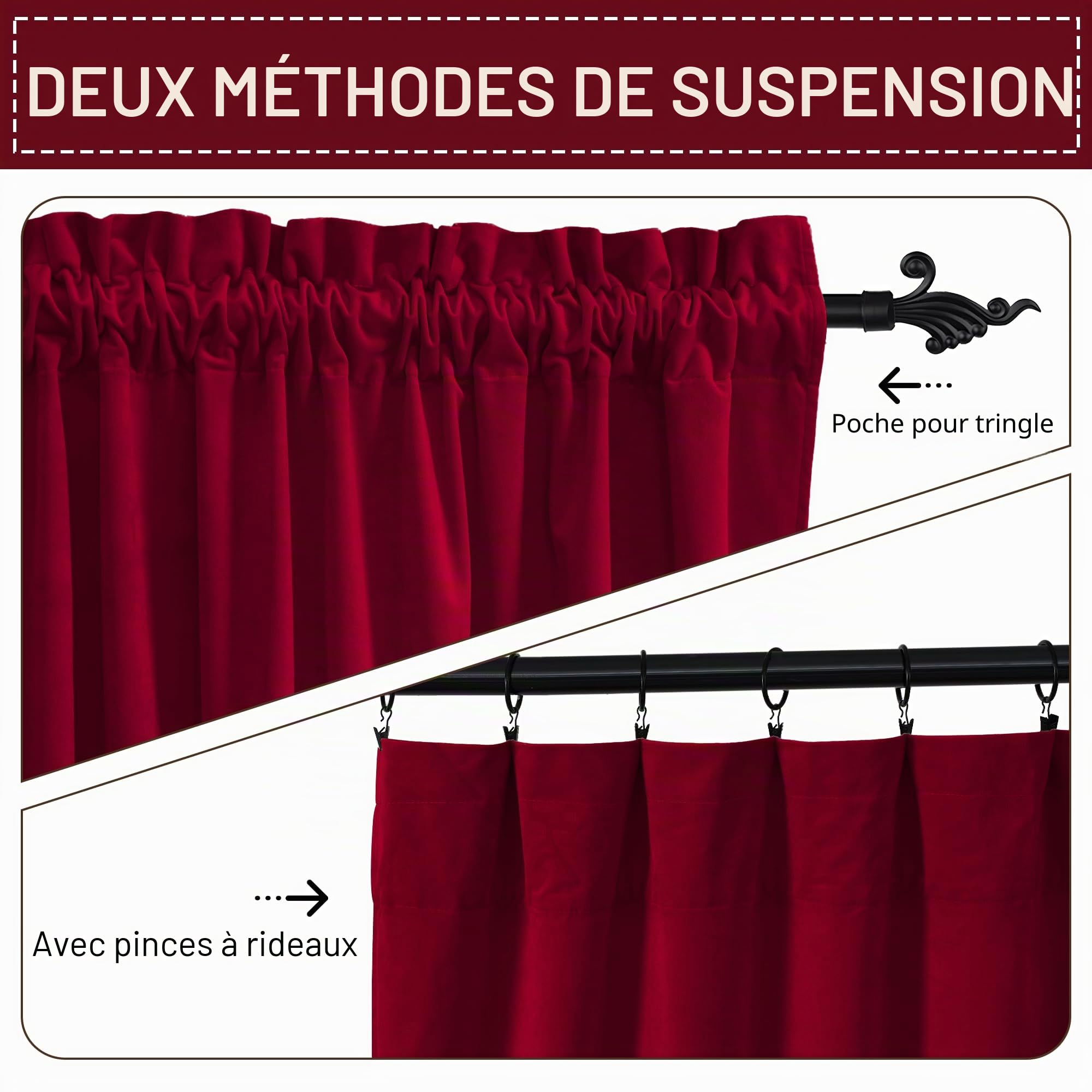 StangH Lot de 2 Panneaux de Rideaux occultants en Velours pour Noël - Rideaux d’intimité très résistants pour la Maison, Salle de théâtre, Salle de cinéma, scène, 132 x 243 cm, Rouge