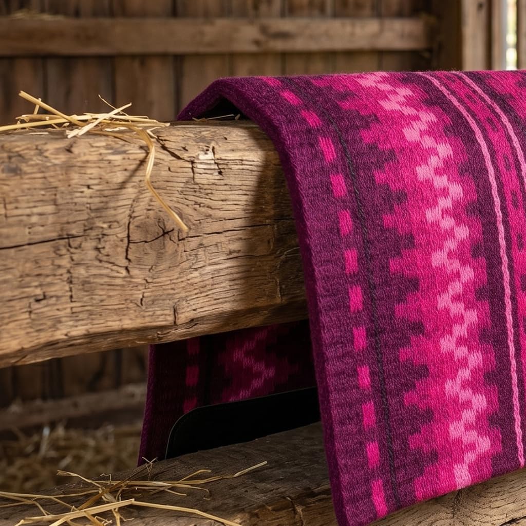 Western Show Saddle Pad/Blanket for Horses - Handmade Wool Saddle Blanket with New Zealand Design, Thick, Durable & Comfortable for Horse Riding (36” L x 38” W x 1) M50