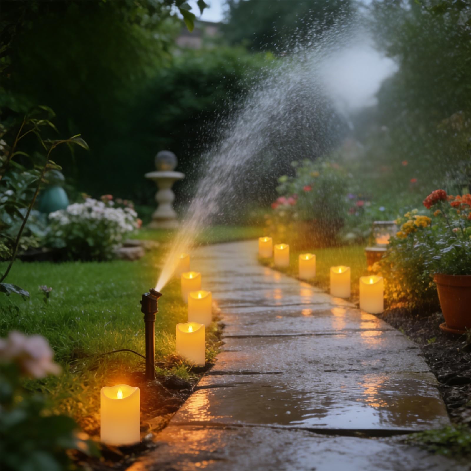Haown Outdoor Indoor Flameless Candles, Patented 3D Dual-LED, Set of 6 Slanted Top Durable Plastic Pillars with 2 Remotes & Timer, Non-Melting Waterproof Battery Candles for Patio Garden (Ivory) — view 2