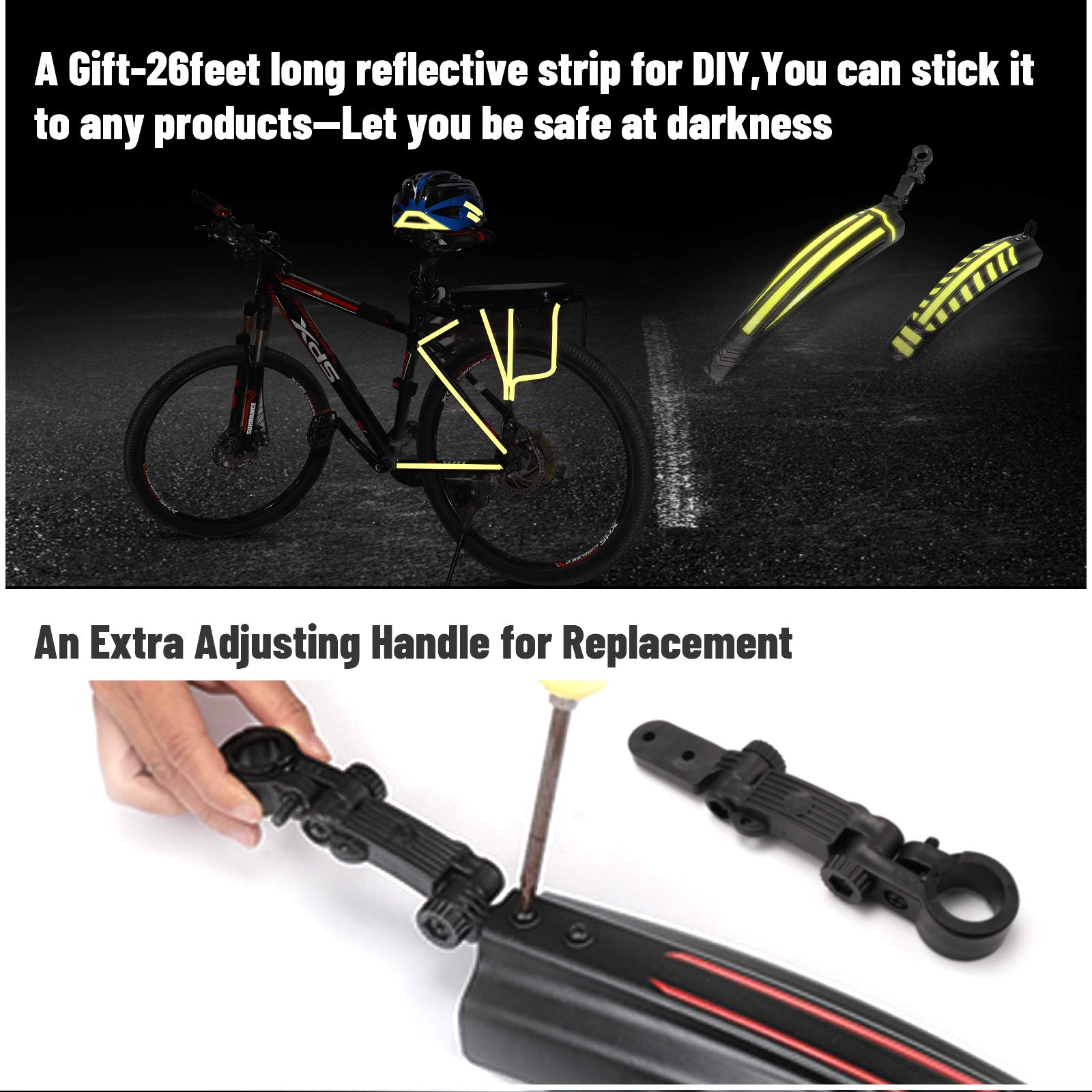 IOutdoor Lot De 2 Garde-boue De Vélo Réglables – Compatibles Roues 20 à 29” – Avec Ruban Réfléchissant 8 M – Polypropylène Durable – Épais Et élargi
