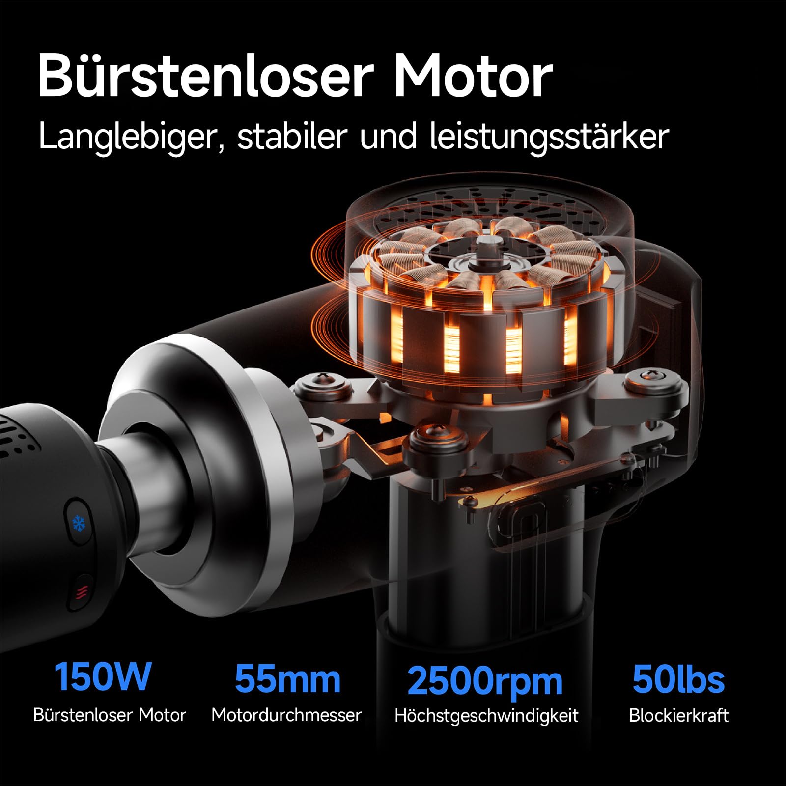 HEYCHY Massagepistole Massagegerät mit Wärme und Kälte, 5 Aufsätze USB C | 12mm, 5 Stufen, 2500RPM 2500mAh, Tragetasche, Männer Frauen Anfänger Fitnessfans, Geschenk, Zuhause Fitnessstudio Outdoor