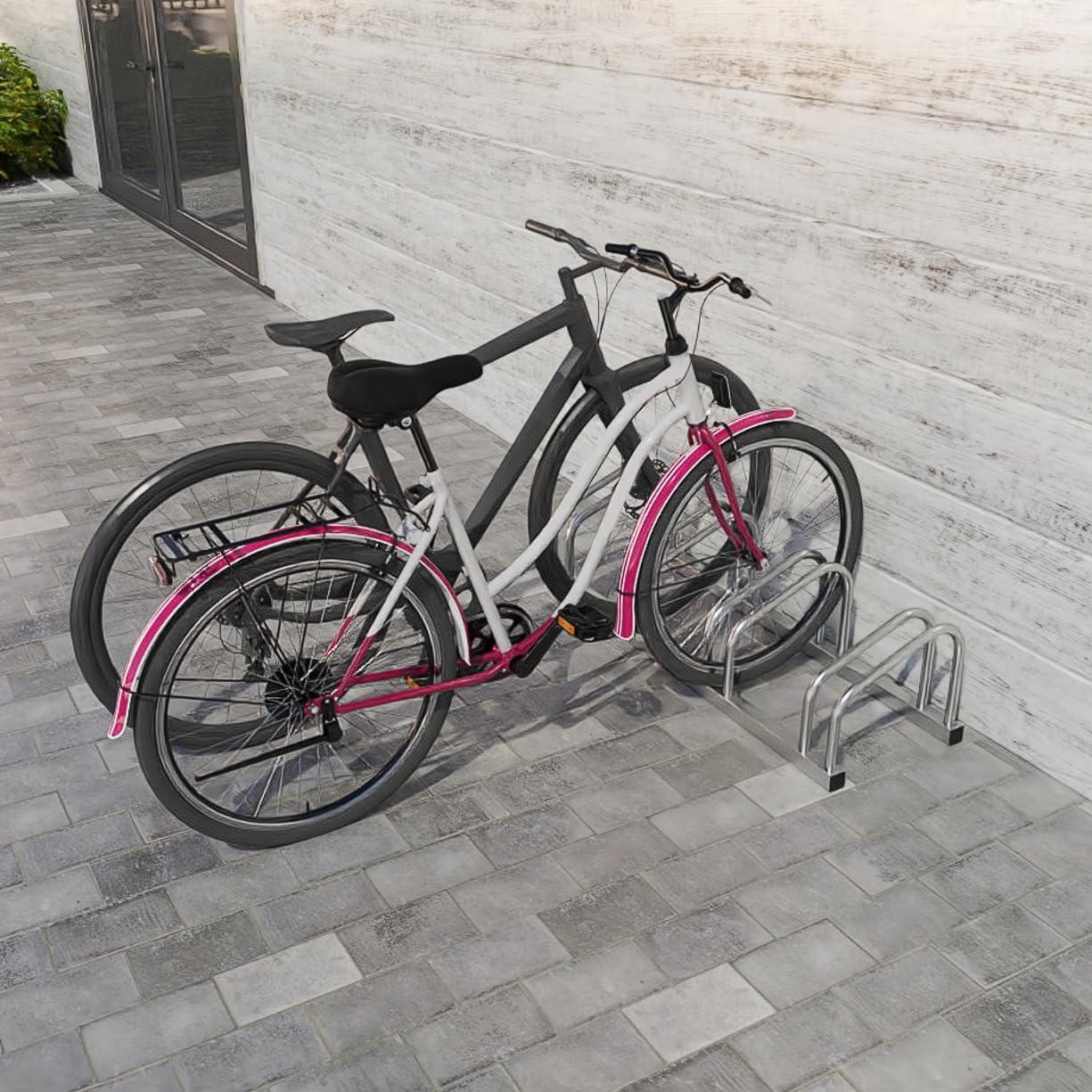 AUFUN Parcheggio bici per 6 Biciclette Anti-ruggine Portabiciclette Rastrelliera Supporto in metallo para Pavimento o Paretesalvaspazio, Risparmio di Spazio