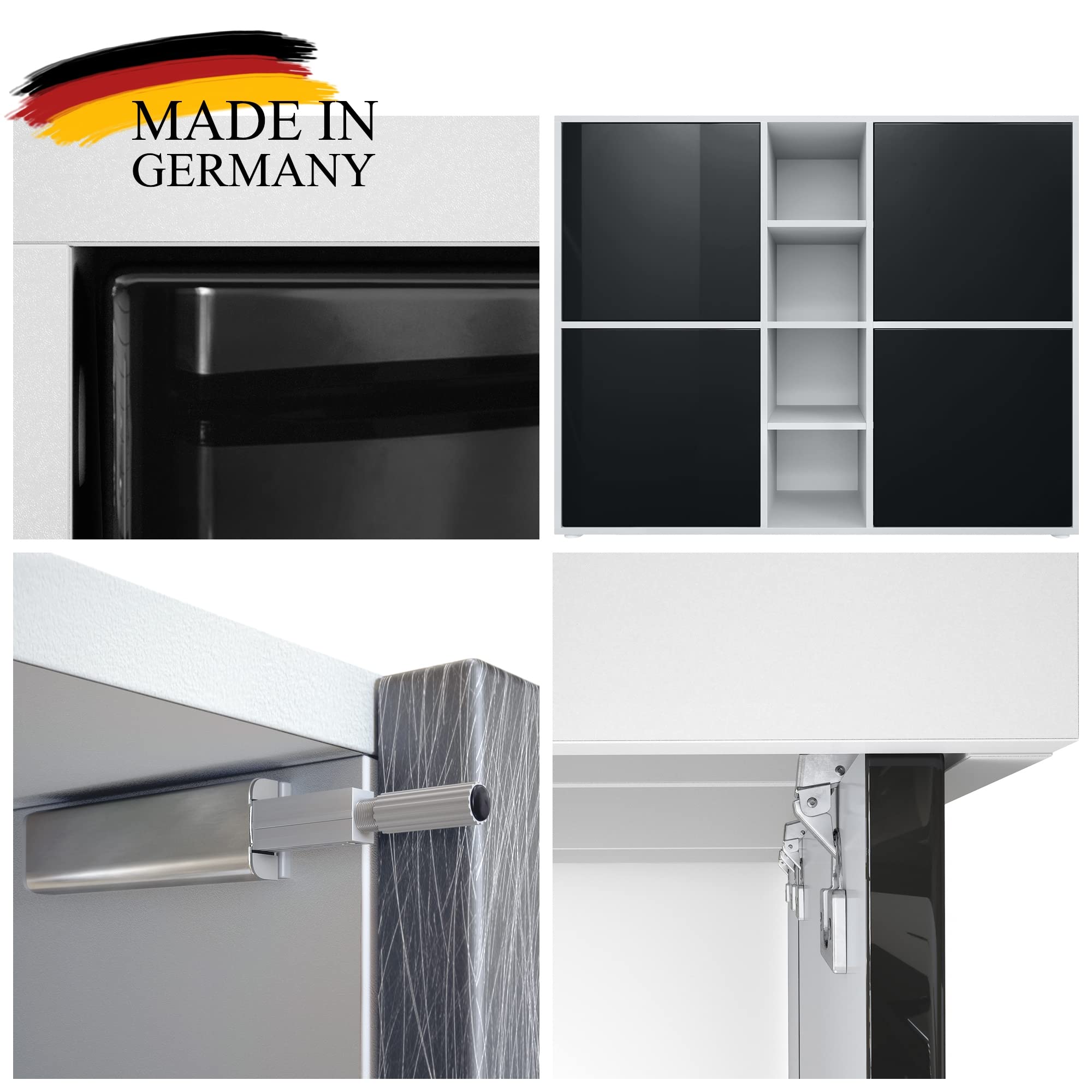 Vladon Highboard Cuba V3, Made in Germany, Schwarz matt/Brombeer Hochglanz inkl. LED - Moderne Anrichte mit 12 Fächern (130,5 x 105,5 x 35,5 cm)