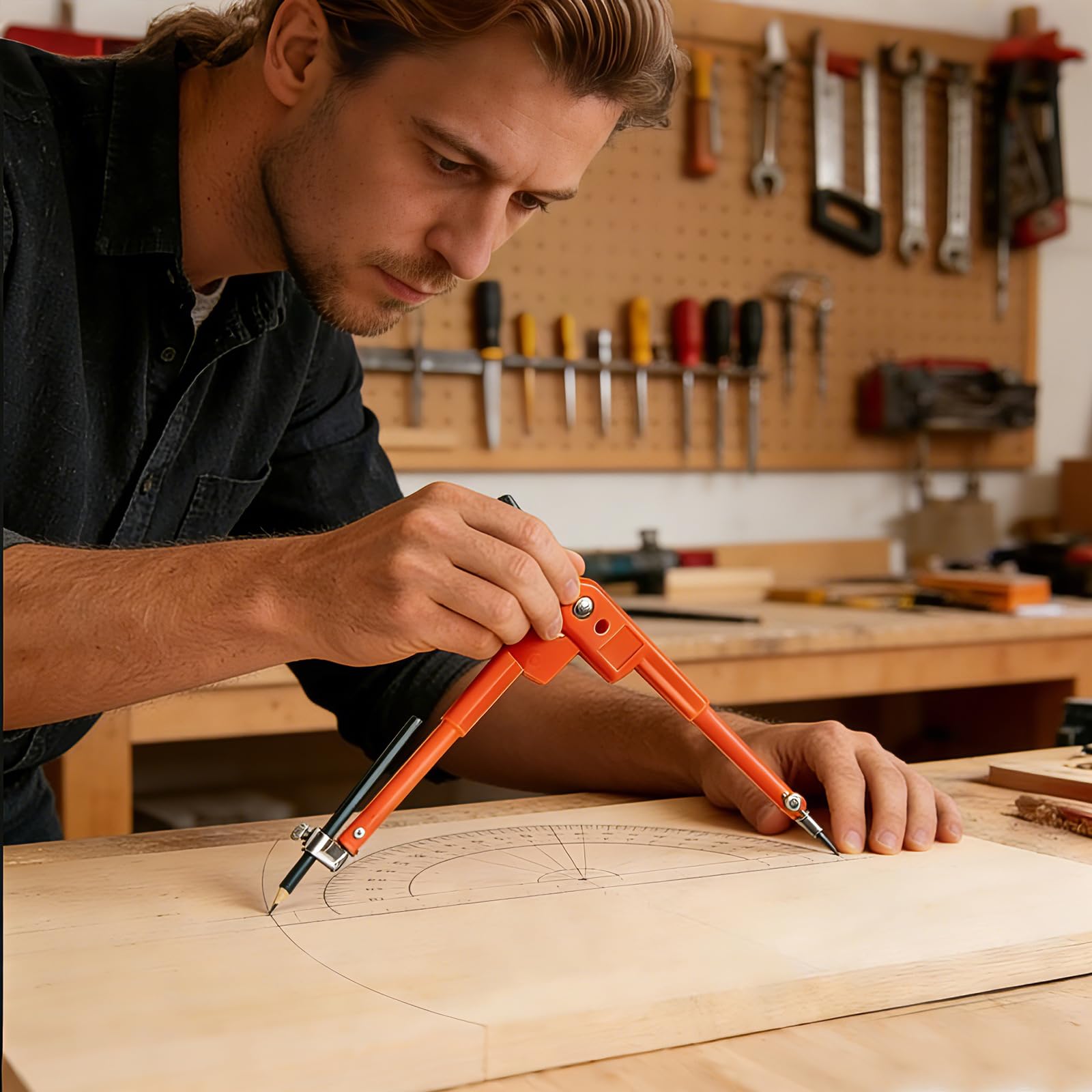 Compasso con ruota di bloccaggio e portapenne, Compasso a regolazione rapida, grande, 450 mm, per lavorazione dei metalli, disegno geometrie, lavorazione del legno, fai da te