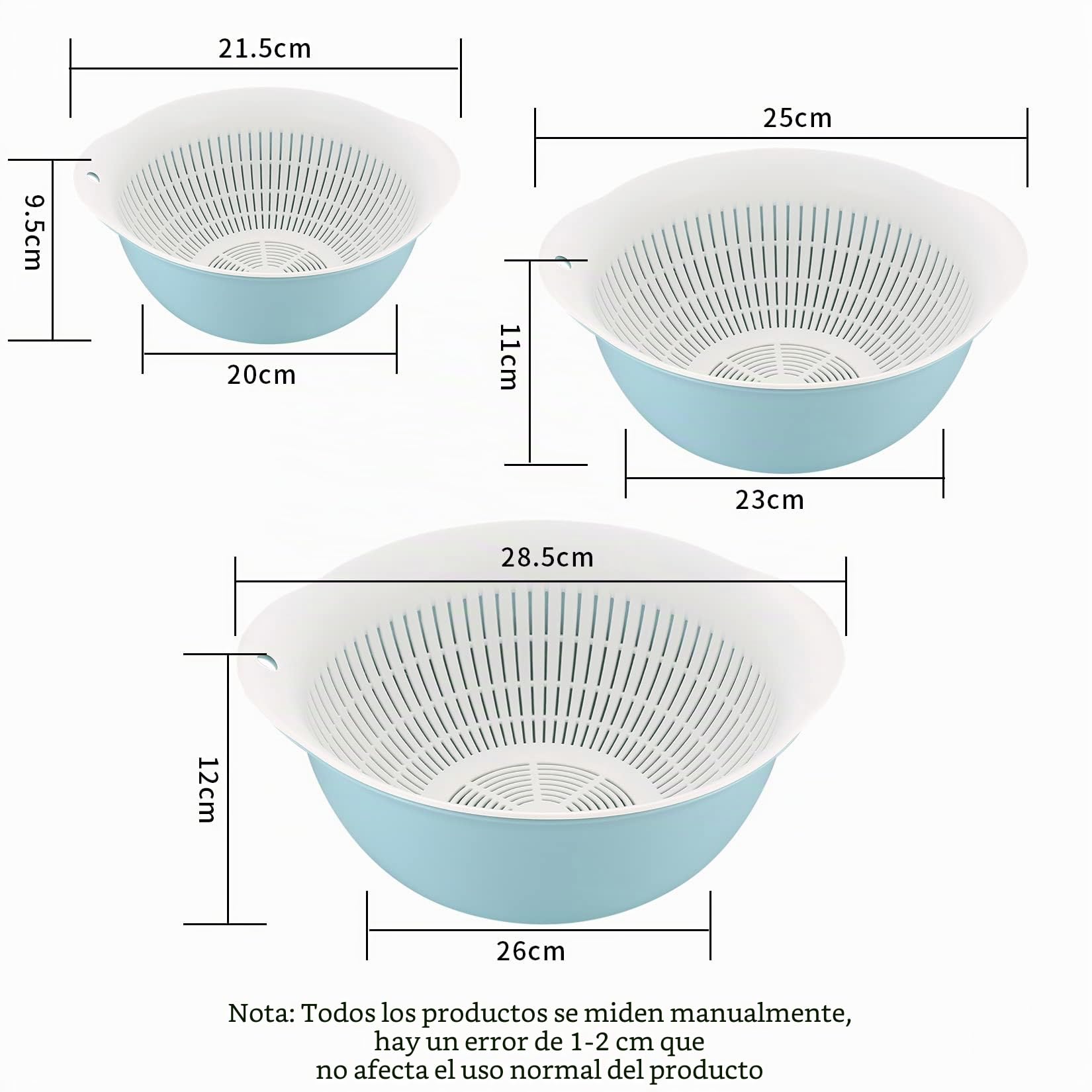 3 Piezas Coladores de Cocina Plastico, 2 en 1 Cesta de Drenaje Multifuncional, Coladores de Alimentos para Escurrir Pasta, Frutas, Verduras