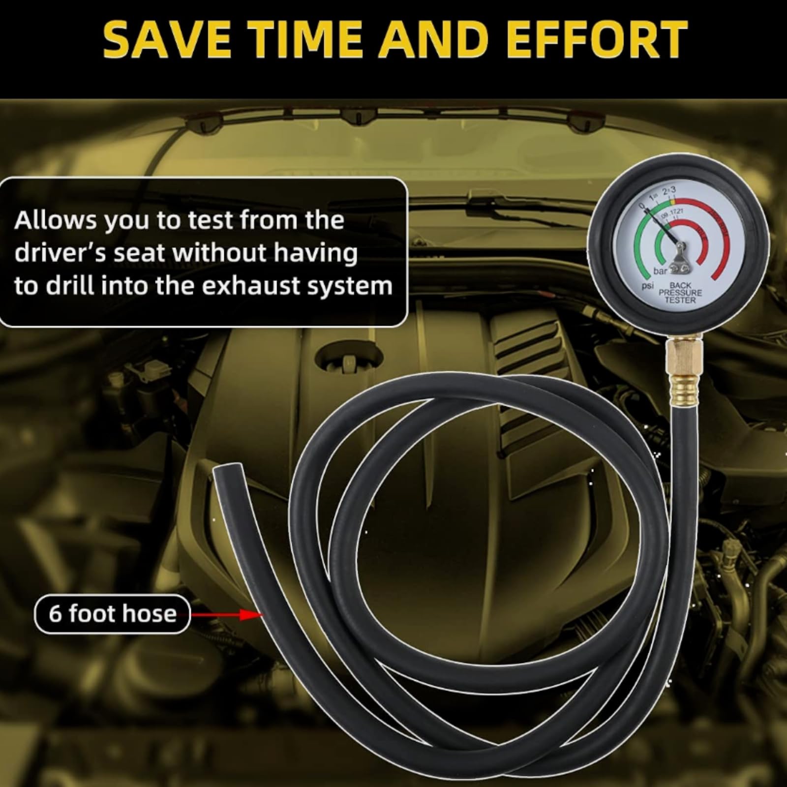 Tester di Contropressione Dello Scarico, Di Scarico Test Meter Manometro Tester Auto Tubo Di Scarico Collegamento Rilevatore Kit,Kit di Prova Della Pressione del Carburante