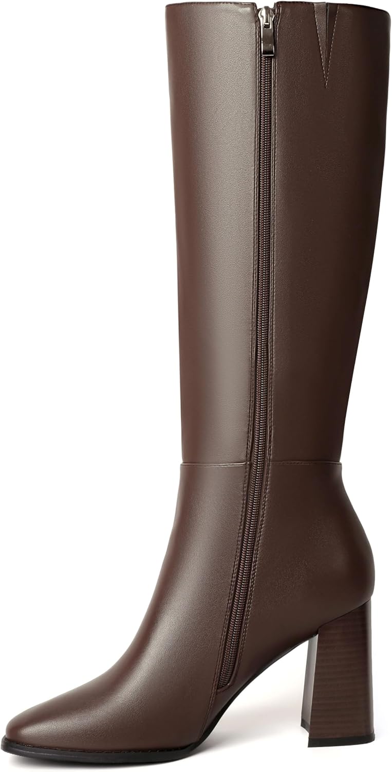 vivianly Knee High Boots Women Leather Square Toe Chunky Block Heel Tall Boots with Side Zipper Comfortable Fashion Long Dress Boots - Image 4