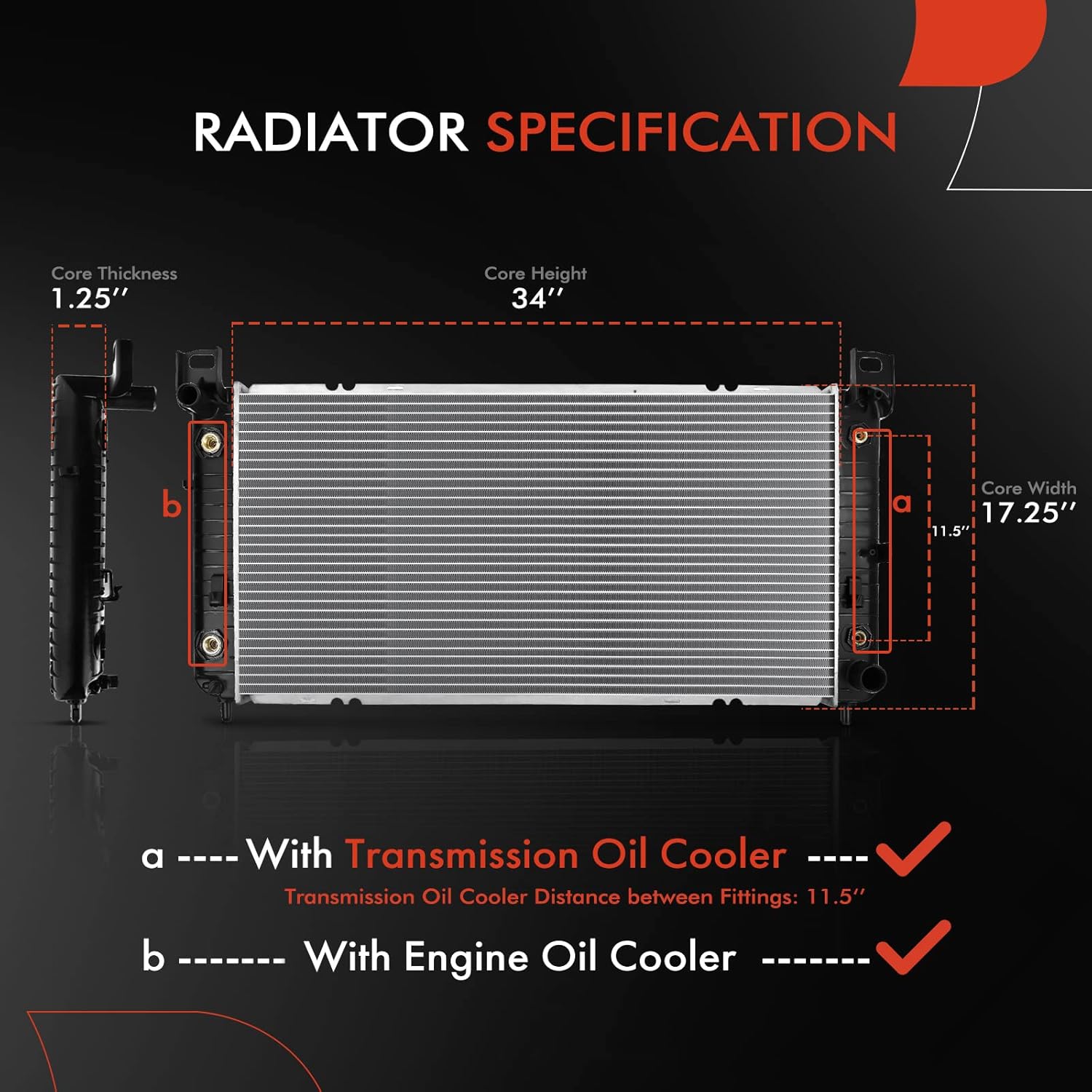 A-Premium 34" Engine Coolant Radiator Assembly Compatible with Chevy Silverado, Suburban, Tahoe & GMC Sierra, Yukon & Cadillac Escalade, Automatic Transmission, with Transmission & Engine Oil Cooler