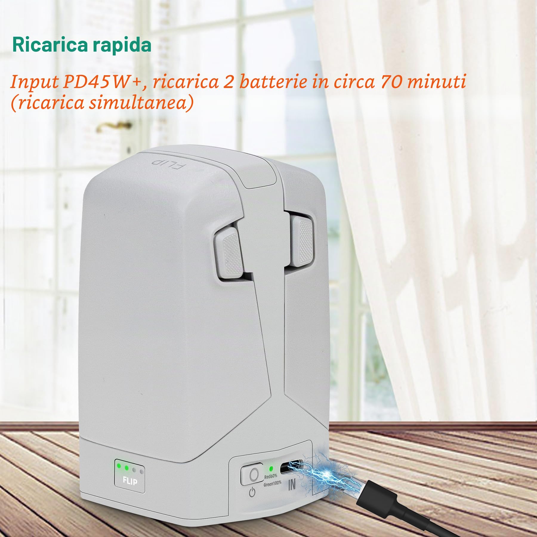 Caricabatterie doppio 45W con carica di archiviazione per drone DJI Flip Drone, hub di ricarica bidirezionale, ricarica 2 batterie accessori