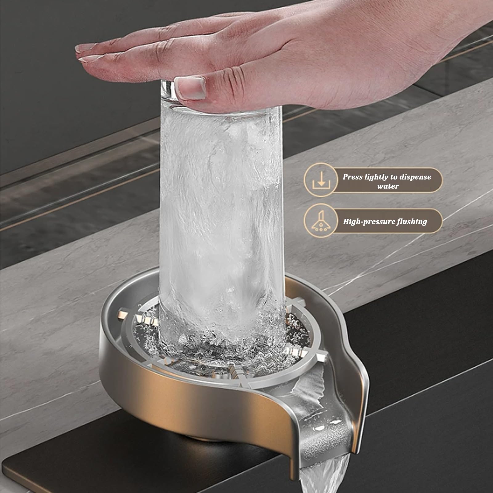 Lavadora de Vidrio Automática Enjuagadora de Jarra Dispositivo de Enjuague de Vidrio Duradero de Acero Inoxidable Operación Fácil Adecuado Bares y Cafeterías Lavadora de Botellas(Silver)