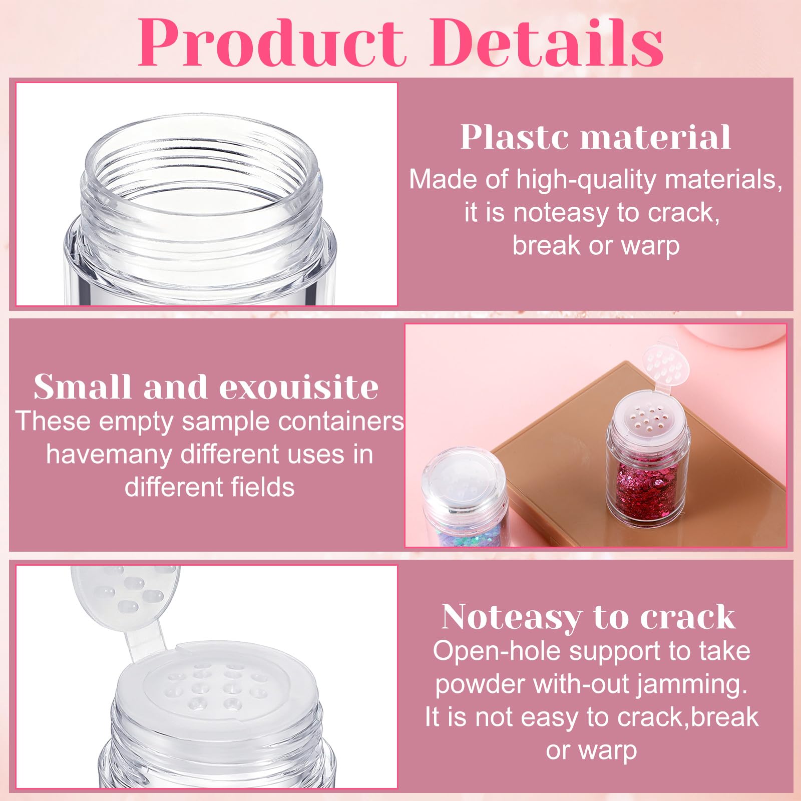8 Pack 10ml Jars Empty Makeup Containers, 12 Holes Sifter Clear Empty Cosmetic Seasoning Bottle - Image 3