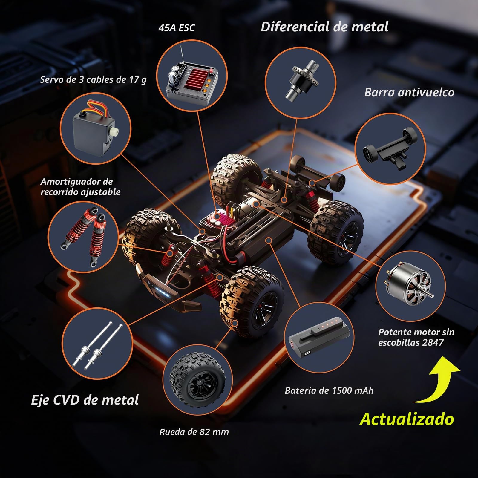 Coche teledirigido sin escobillas, coche teledirigido 1/16, 55 km/h, camión teledirigido de alta velocidad, camión teledirigido 4WD All Terrains, camión teledirigido, 2,4 GHz RC Crawler con 2