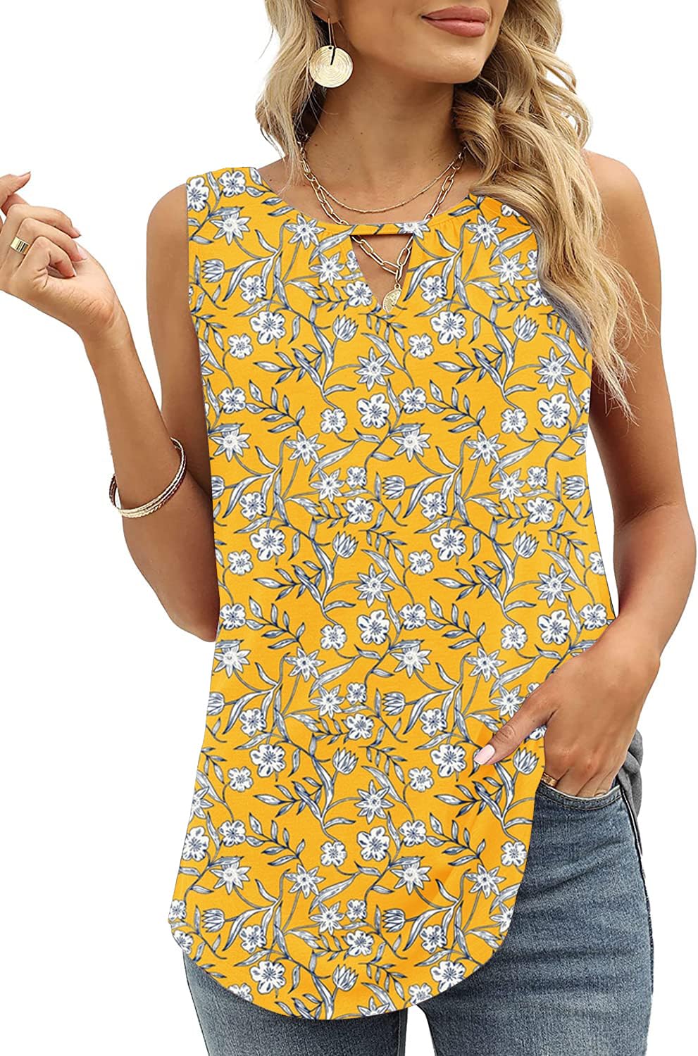 Cuptacc Tank Tops for Women Trendy Summer V Neck Loose Flowy Casual Sleeveless Shirts