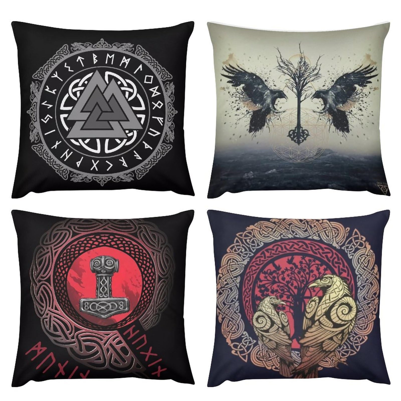 Housse de coussin boussole d'Odin style viking 50x50 cm décorative rustique