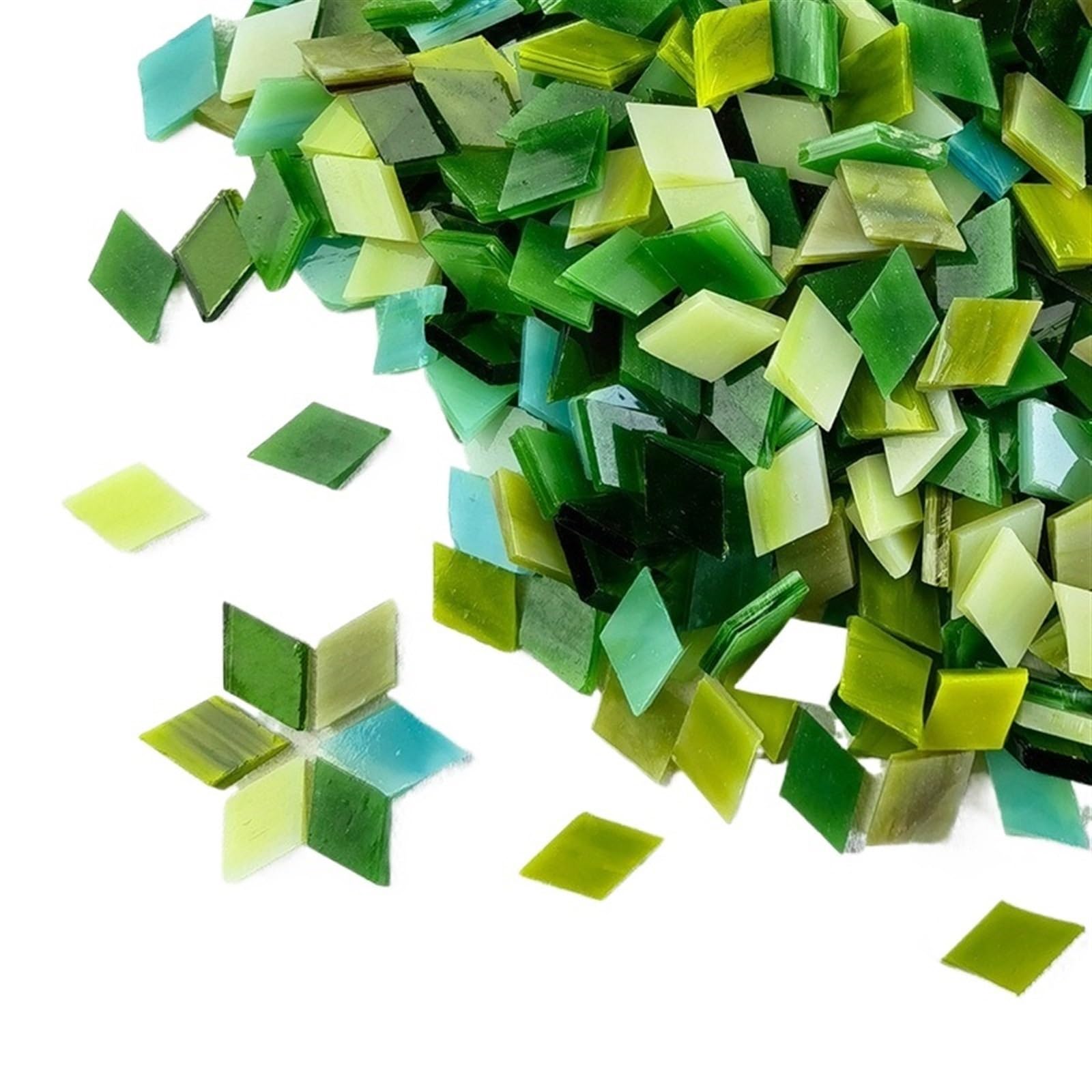 Mosaic Pieces 115g/4oz (Approx. 200pcs) Rhombic Mica Mosaic Tiles Translucent Micaceous Tile DIY Craft Materials Candleholder/Lampshade/Window for Home Garden Decoration Art Projects(Green)