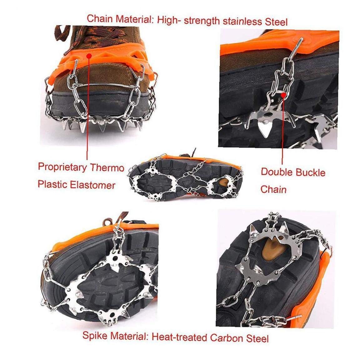 Crampons de Traction Crampons Ice Snow Grips pour Chaussures avec 19 Pointes en Acier Inoxydable pour la Marche, Le Jogging, l'escalade, la randonnée sur la Neige et la Glace (Oran