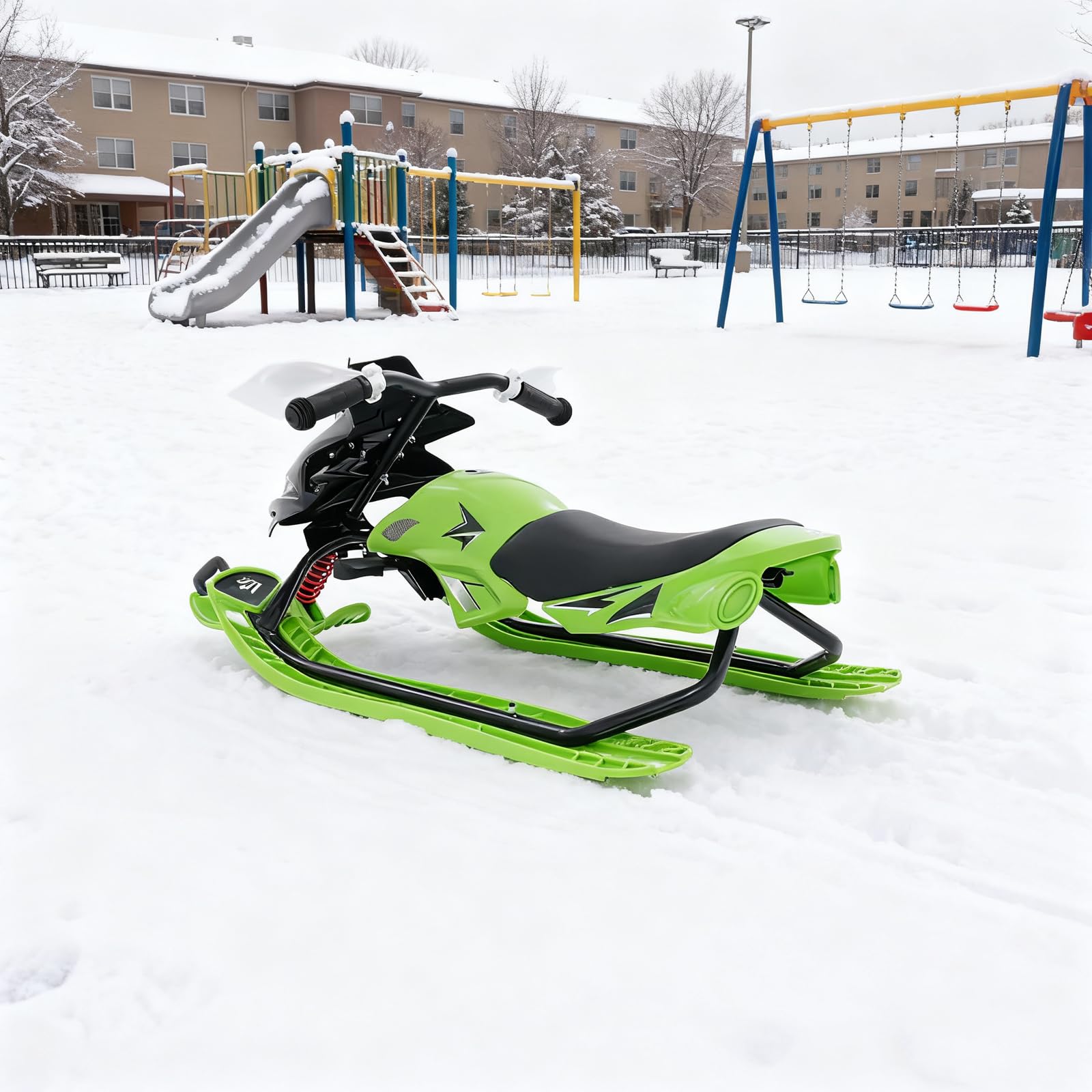 Luge de course avec amortisseur, luge pour enfants avec freins à pied, ski-bob avec corde de traction automatique, snowracer pour enfants et adultes avec direction de patin