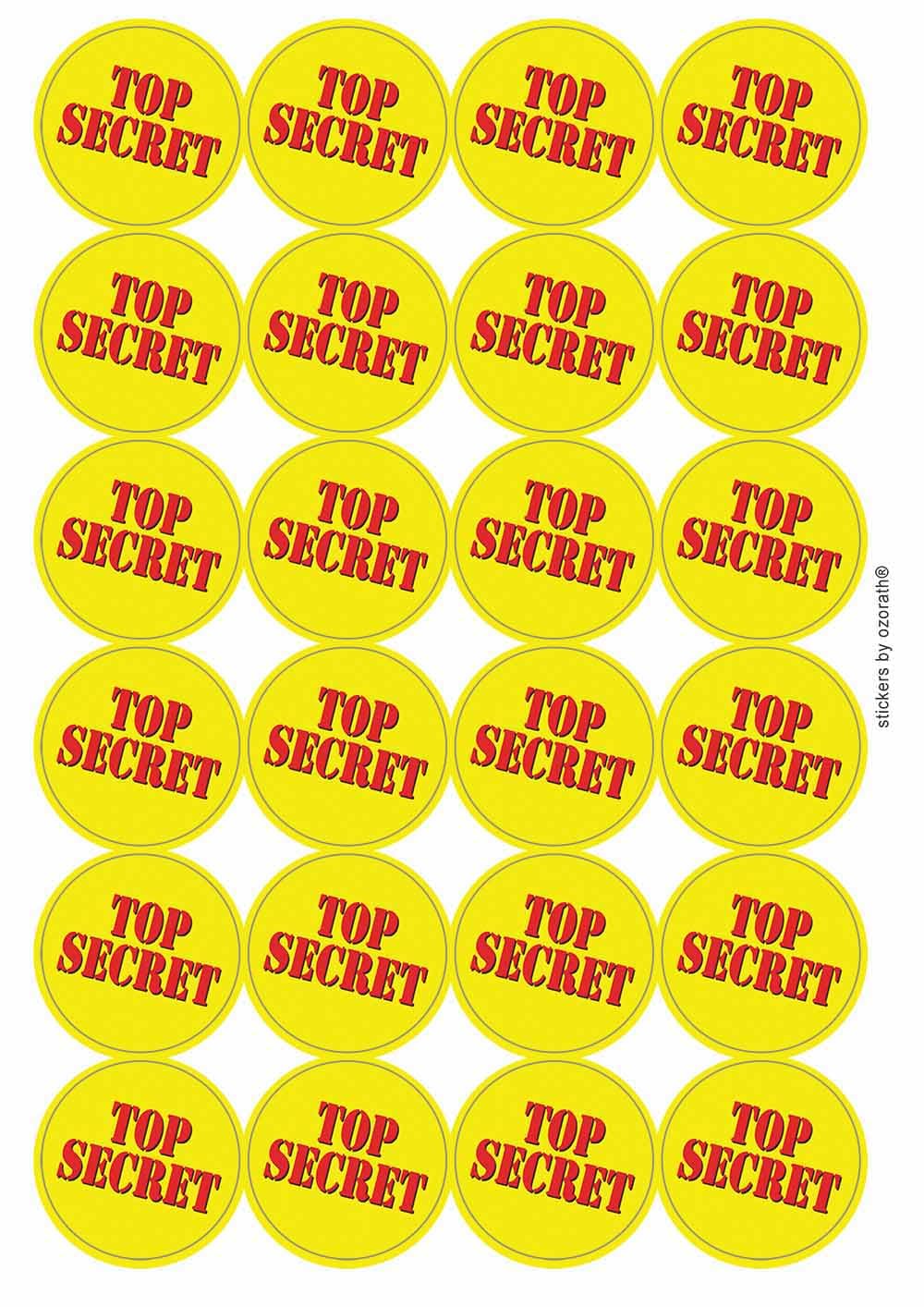 Top Secret Circular Matt Paper Stickers A4 Sheet of 24 (Each Sticker is 45mm Diameter)