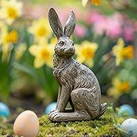 DiliComing 12 Inch Grey Resin Rabbit Garden Statue - Weatherproof Easter Bunny Outdoor Lawn Decor & Indoor Sculpture Gift