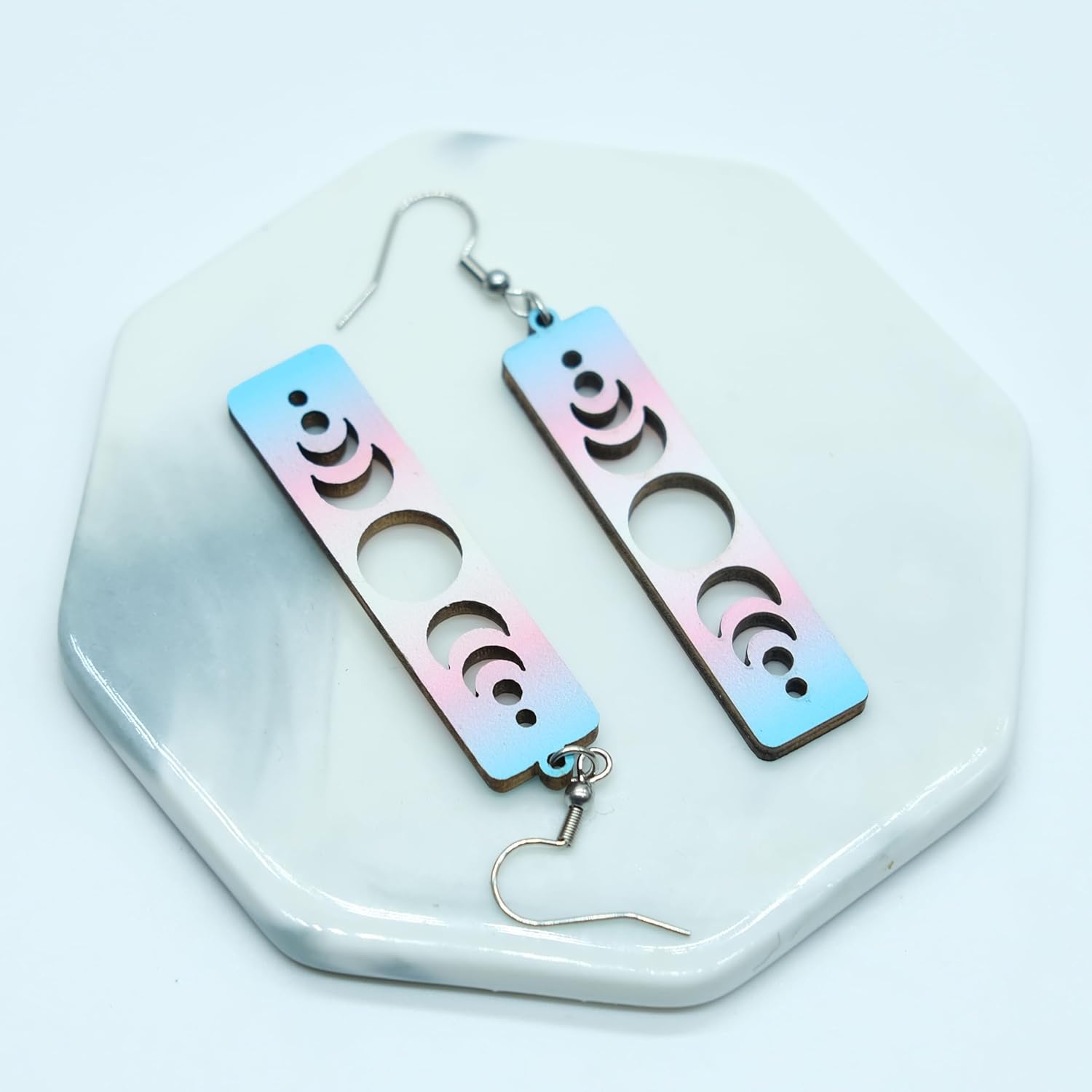 LGBTQIA+ Wooden Moon Phase Earrings, Pride Flag Dangle Earrings for LGBTQ Community, Rainbow Jewelry Gift for Gay, Lesbian, and All Identities - Image 6