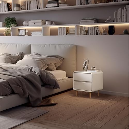 Miniatura 2 de Mesita de noche corta, mesita de noche de madera blanca con 2 cajones, elegante y moderna mesita de noche pequeña para dormitorio, dormitorio (17.71