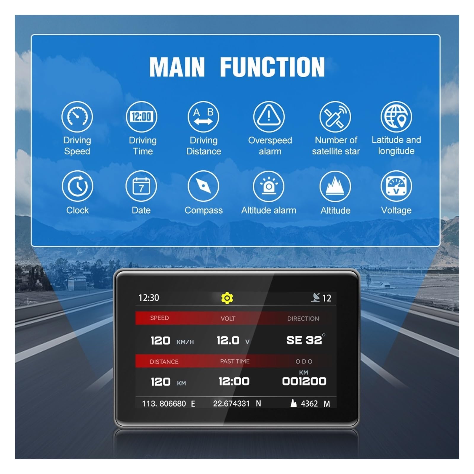 G3 Velocímetro De Coche Brújula HUD Head Up Display GPS Satélites Altitud Kilometraje Latitud Longitud For Vehículo De 10-30V para todos los vehículos