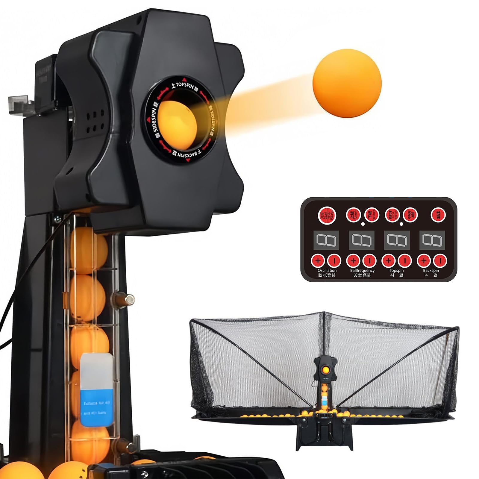 LURECAQING Ping Pong Robot with 9 Spin Modes, Automatic Ball Recycling, Digital Controller Box,with Customize Spin, Frequency, Ball Speed,Landing, Height for Solo Training