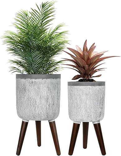 Miniatura 1 de 2 macetas con patas, macetas grandes de 8 y 10 pulgadas con soporte, macetas modernas de mediados de siglo con agujeros de drenaje para jardín,