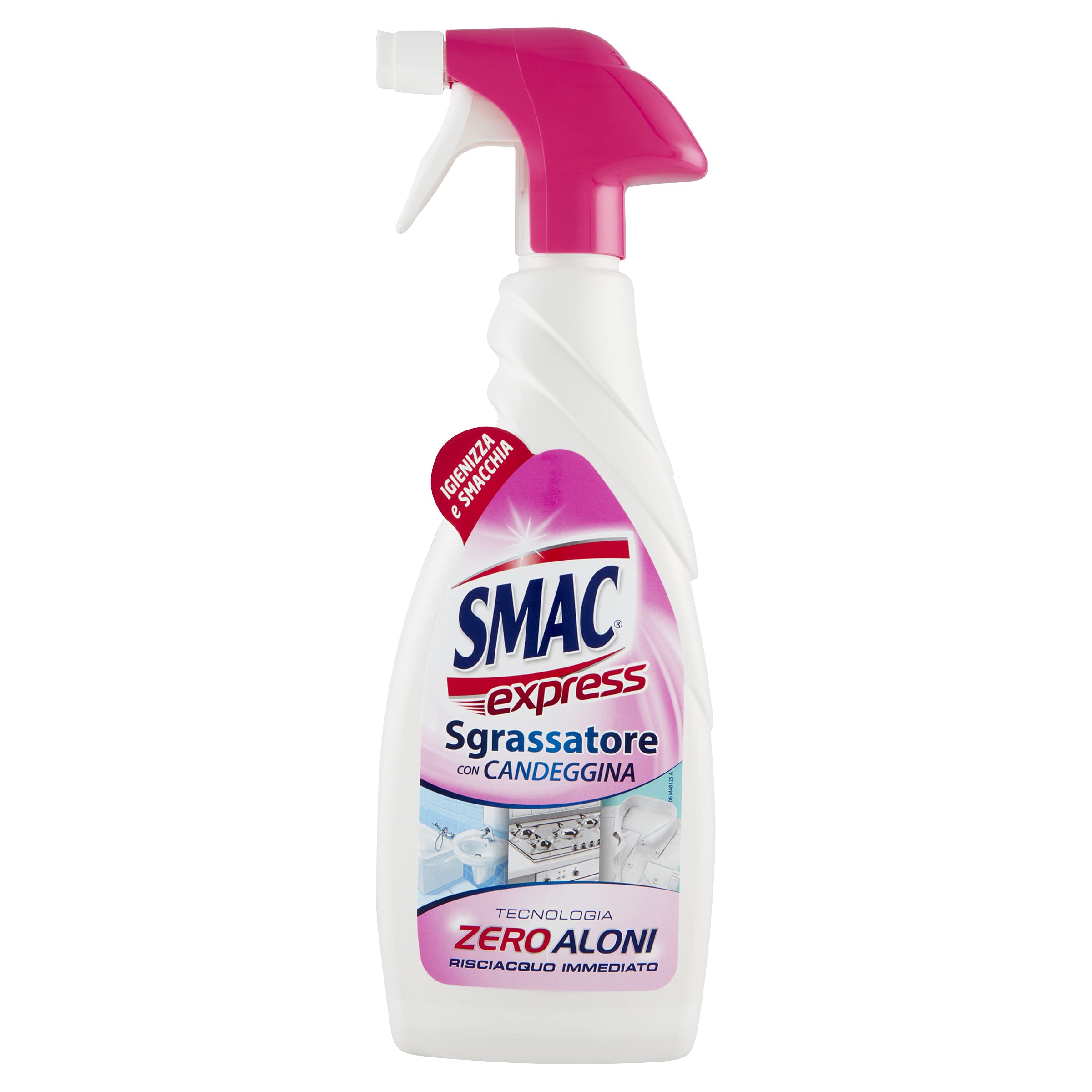 Smac Express - Sgrassatore con Candeggina, Detergente Spray con Azione Sgrassante e Igienizzante, con Tecnologia Zero Aloni, 650 ml x 12 Pezzi