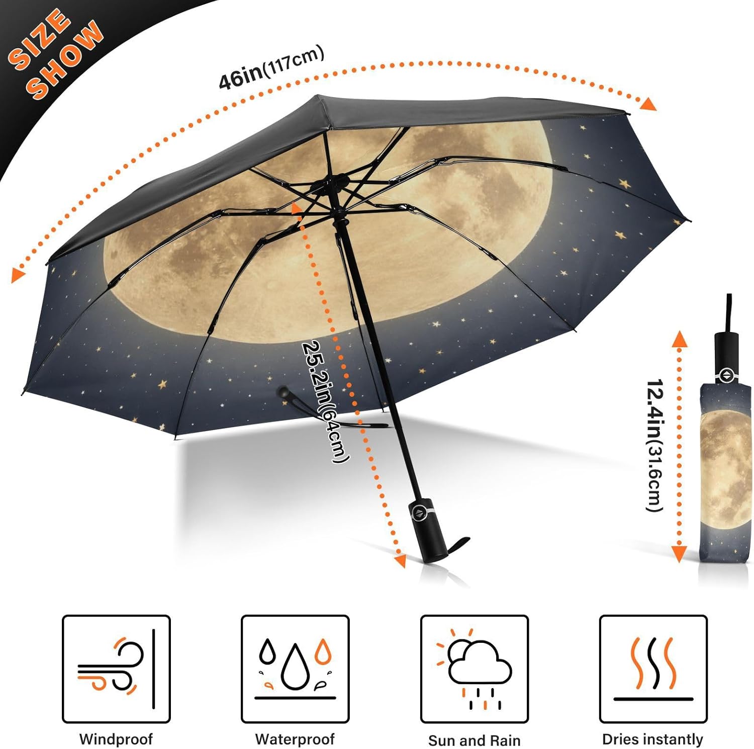 JIPONI Windproof Travel Umbrellas 01 - Large Compact Umbrella for Rain & Sun, Automatic Anti-UV Protection and Light Folding for Backpack & Car