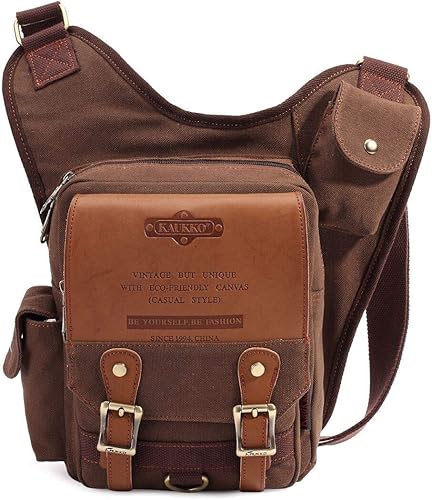 Miniatura 9 de Bolso de mensajero de lona vintage para hombre, bolso de mensajero de retazos de cuero en el pecho
