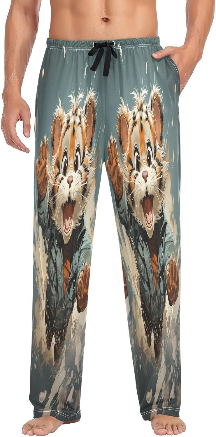 ALAZA Cute Tiger Men's Pajama Pants Men Cotton Pajama Bottoms with Pockets, S