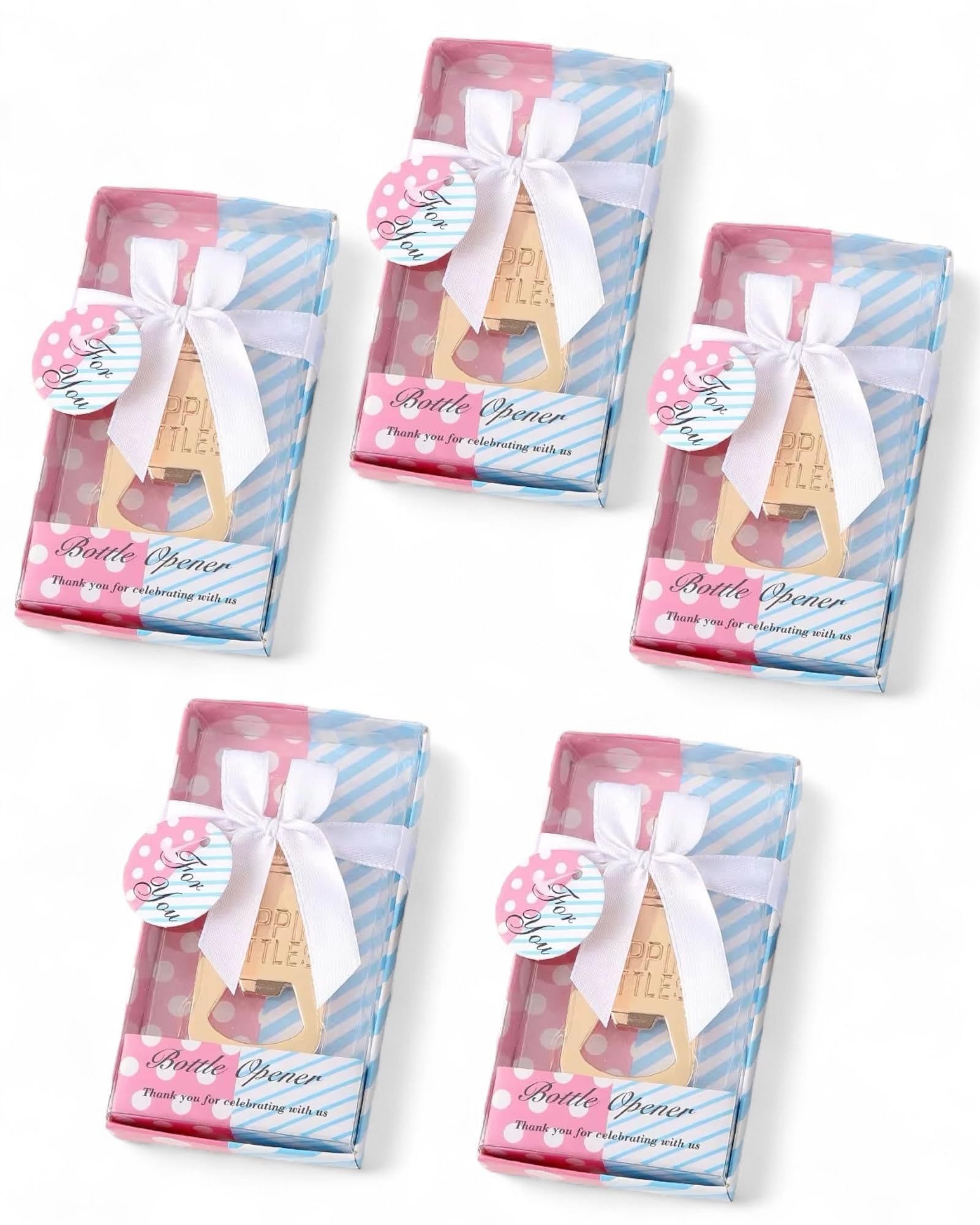 WARMINGO DE Baby Shower Return Gifts for Guests Friends & Relatives | Bottle Shaped Gold Bottle Opener Souvenirs | Party Wedding Favors | Unique Party Giveaway (5 Gift Pack)