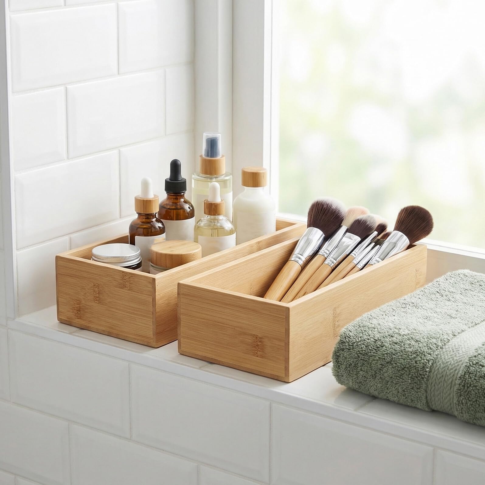 Operitacx Organizer per Cassetto in Bambù 4pezzi Moderno Design Aperto per Cucina Ufficio e Casa Funzionalità Versatili