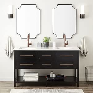 Signature Hardware 458440 Robertson 60" Free Standing Double Vanity Cabinet Set with Mahogany Cabinet, Vanity Top and Rectangular Undermount Sinks - Single Faucet Hole - Black/Arctic White